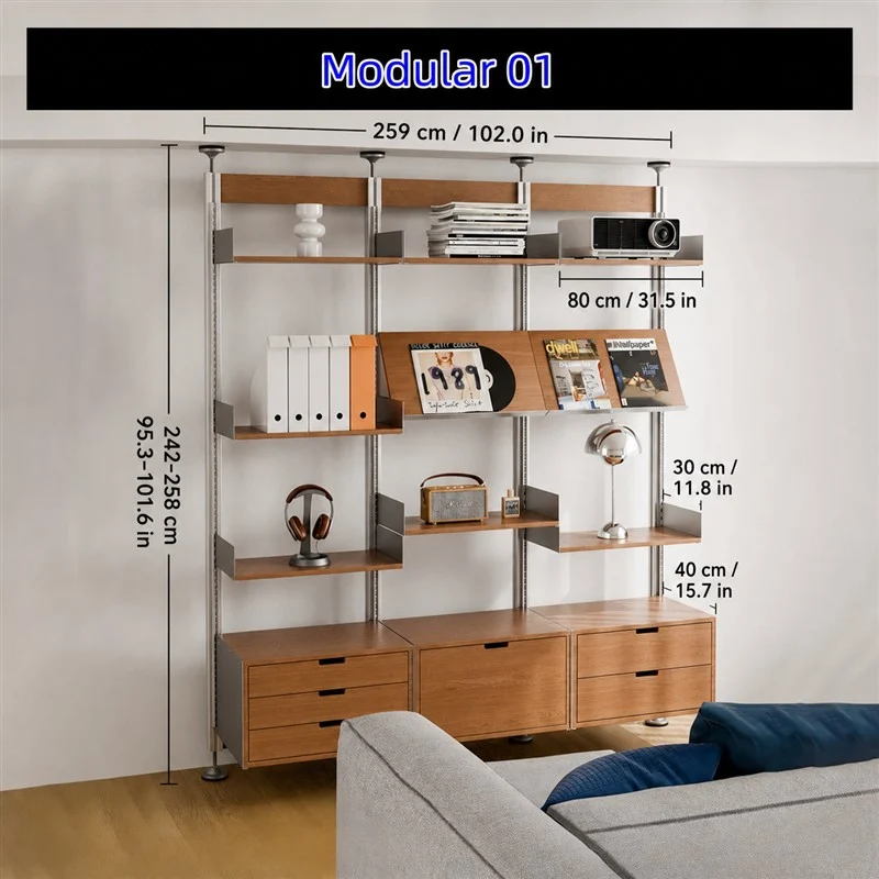 Bohrfreies modulares Regalsystem vom Boden bis zur Decke 80