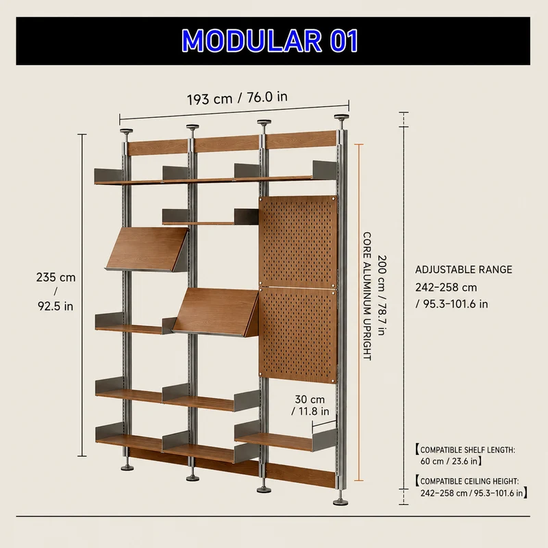 Bohrfreies modulares Regalsystem vom Boden bis zur Decke 60