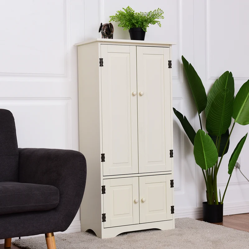 Costway - Badezimmer Unterschrank, Antik Holz Highboard Hochschrank, Kommode mit Verstellbaren Ablageboden, Badezimmerschrank Schmal, 59x31x123 cm