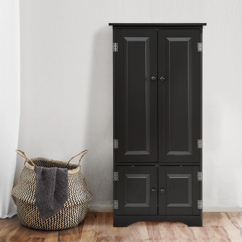 Costway - Schrank, Midischrank, Beistellschrank, Highboard Hochschrank, Holz, Schwarz, 59 x 32 x 123 cm