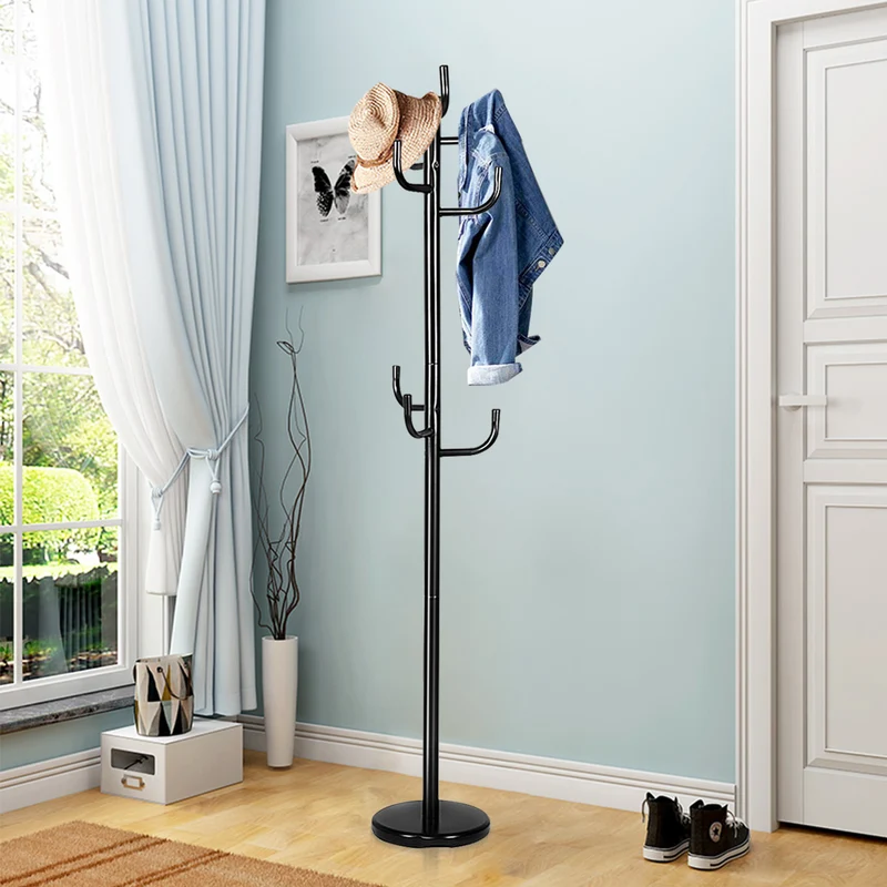 Costway - Garderobenständer, Jackenständer, Garderobenständer mit 8 Haken, Jackenständer aus Metall, 38 x 175 cm, Schwarz