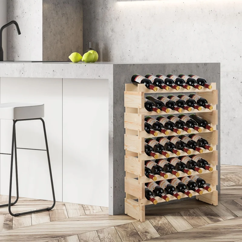 Costway – Weinregal aus Kiefernholz für 36 Flaschen, stapelbar, Natur