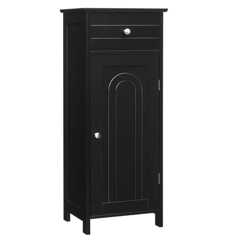 Costway Badezimmer-Bodenschrank freistehender Schrank mit 1 großen Schublade & 2 verstellbaren Regale Schwarz