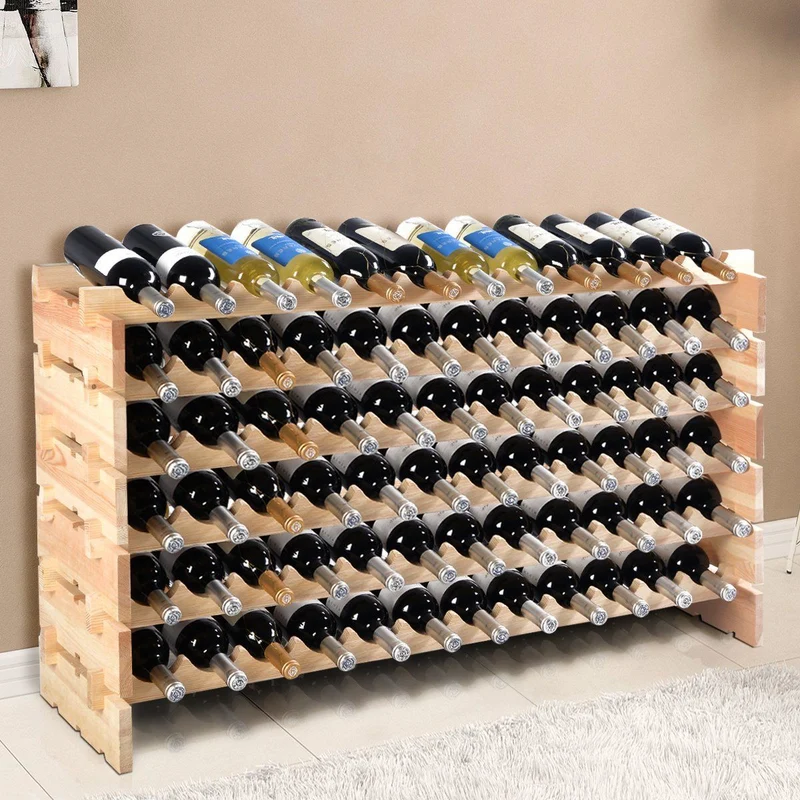Costway – Weinregal aus Kiefernholz für 72 Flaschen, 119 × 29 × 71,5 cm, Natur
