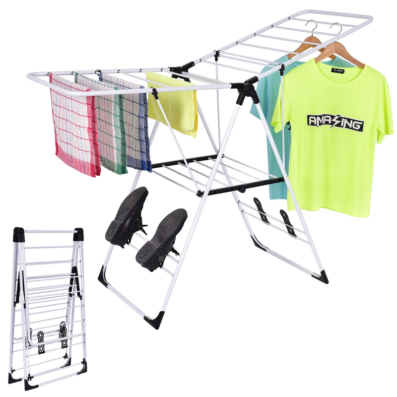 Costway - Wäscheständer, Wäschetrockner, Wäscheständer Platzsparend, Flügelwäschetrockner, Wäscheständer Klappbar, 2-Schichten-Design, Edelstahl