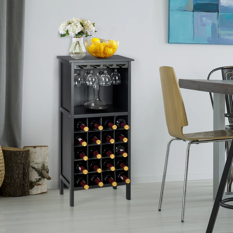 Costway - Flaschenregal, Weinregal, aus Holz, bis 20 bottles, Weinständer Holzregal Weinschrank Kolonialstil Schwarz