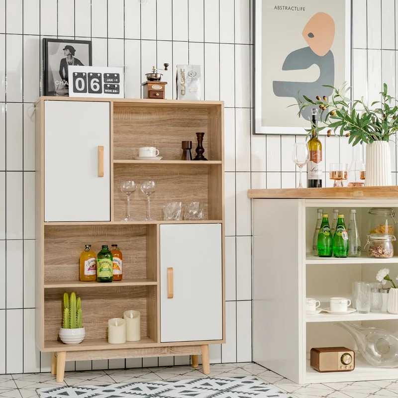Costway - Bücherregal, Bücherregal 4-stöckiges, Bücherregal mit 2 Türen 4 offene Regale, 80 x 24 x 120 cm, Weiß