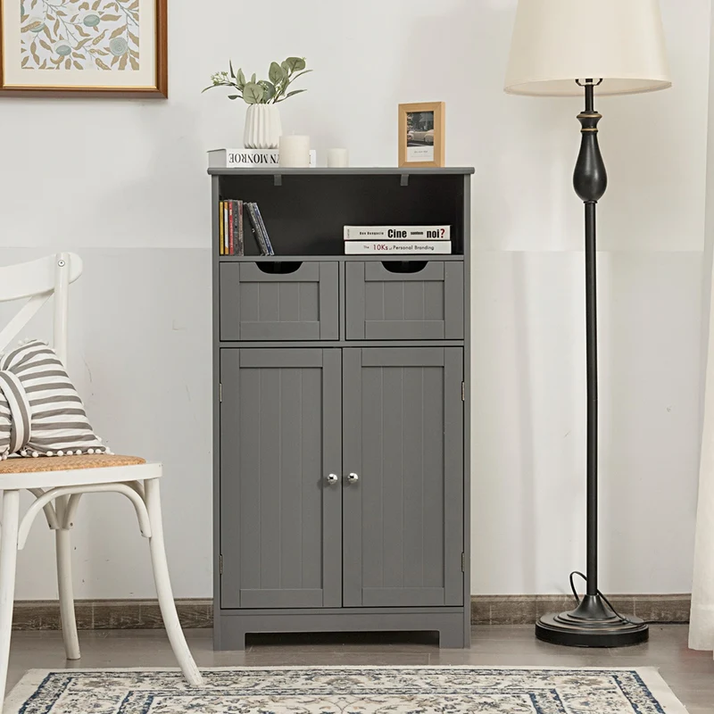 Costway - Badezimmer Unterschrank, Freistehender Schrank mit Schubladen für die Küche Badezimmer, Badezimmerschrank Schmal, 60x30x109cm, Grau