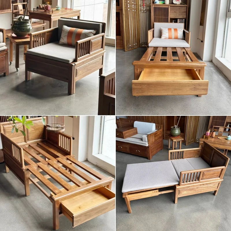 Zweisitzer-Sofa/Tagesbett aus massivem Ulmenholz mit Stauraum darunter
