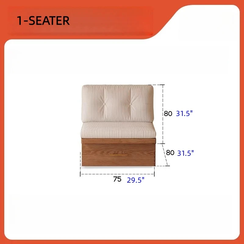 Japandi Massivholzsofa mit versteckten Stauschubladen