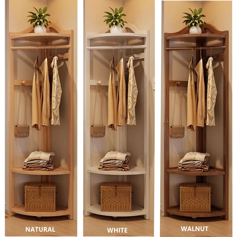 Eckgarderobe aus Massivholz mit verstellbarem Regal