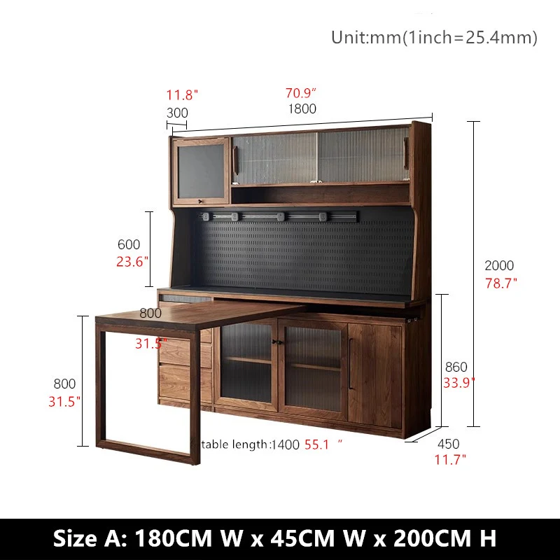 Sideboard-Schrank aus schwarzem Walnussholz mit drehbarem Schreibtisch aus Nordamerika