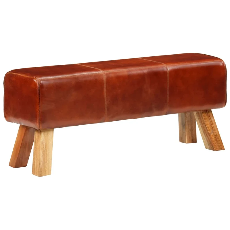 vidaXL – Gepolsterte Sitzbank aus Echtleder und massivem Mangoholz, 110 × 30 × 46 cm, Braun