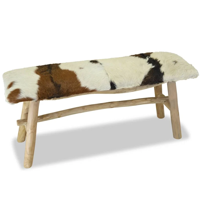 vidaXL - Sitzbank, Sitzbank Echtleder und Teak, Bank zum Sitzen, 100 x 30 x 45 cm