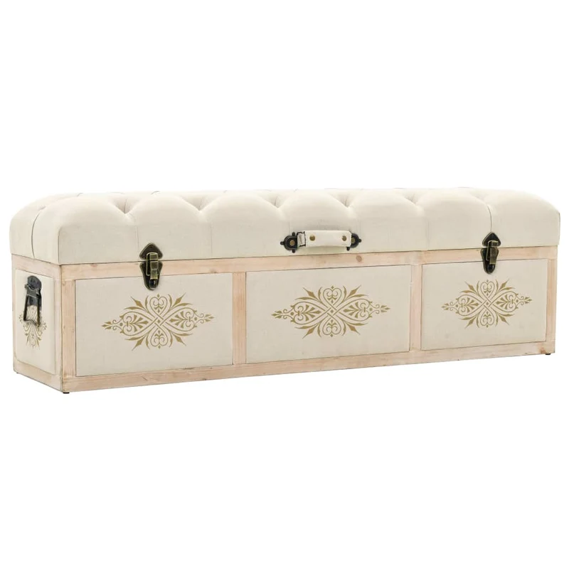 vidaXL - Sitzbank mit Stauraum, Bank zum Sitzen, 110 x 30 x 38 cm, Massivholz Tanne und Stoff, Creme