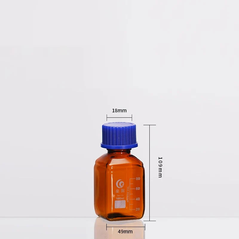 GL45 Vierkantflasche mit Schraubverschluss, Braunglas, graduiert, 100 ml bis 1.000 ml
