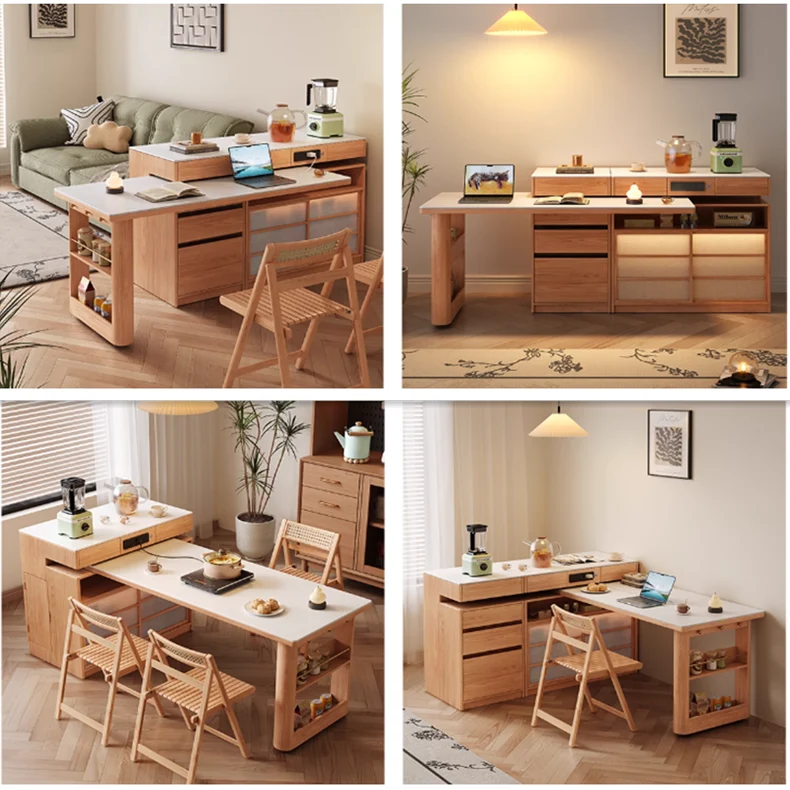 Drehbarer Inseltisch mit Stuhlablage und Sideboard-Schrank