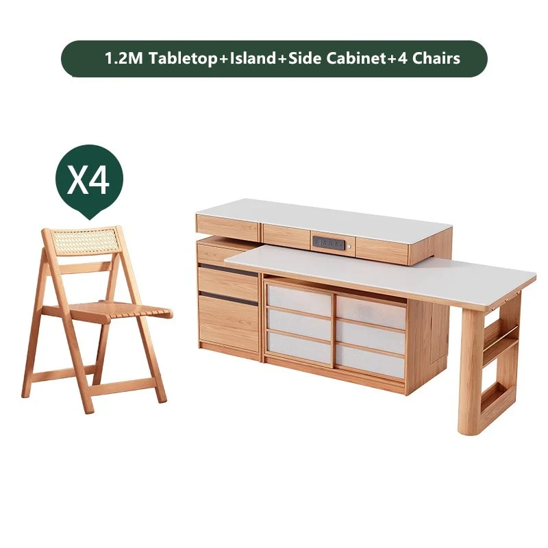 Drehbarer Inseltisch mit Stuhlablage und Sideboard-Schrank