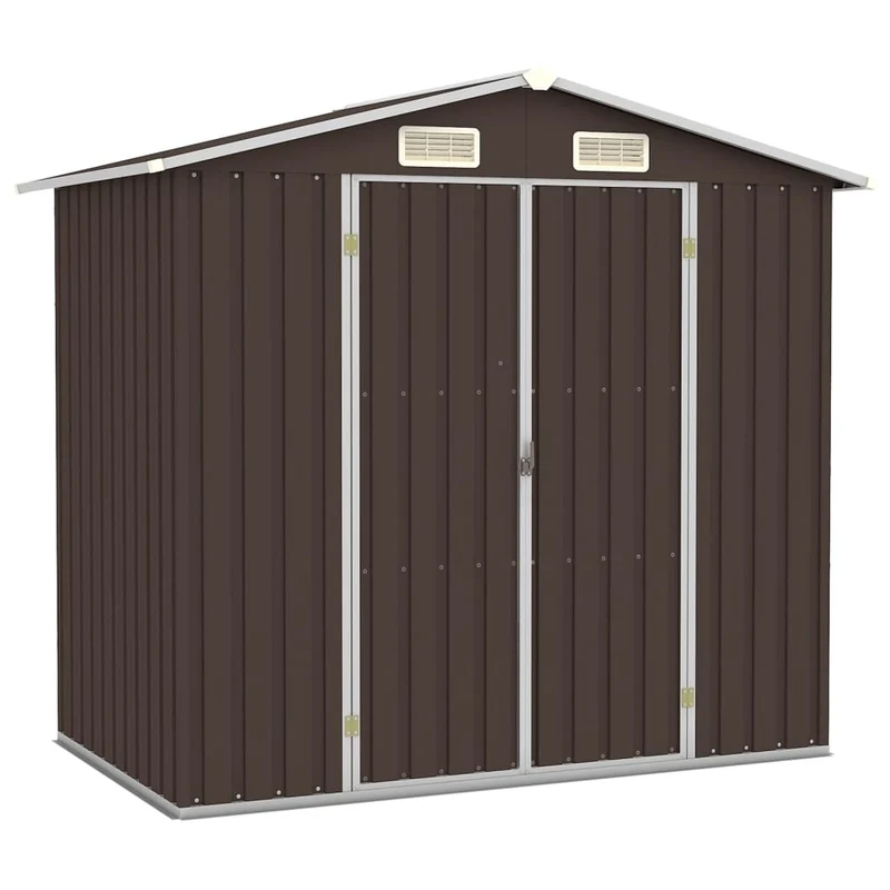 vidaXL - Geräteschuppen, Gartenschrank Wetterfest, Gerätehaus metall, 205x129x183 cm, Outdoor schrank, mit schräge Dach, Verzinkter Stahl, Braun