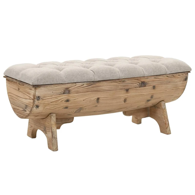 vidaXL - Sitzbank, Aufbewahrungsbank Massivholz und Stoff, Bank zum Sitzen, 103 x 51 x 44 cm, Cremefarben und Braun