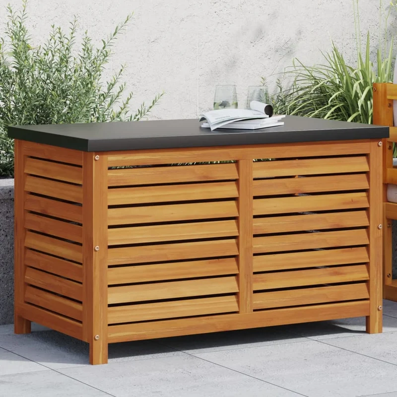 vidaXL – Gartenbox aus massivem Akazienholz mit Metallplatte und Gasfeder, 90 × 48 × 55 cm