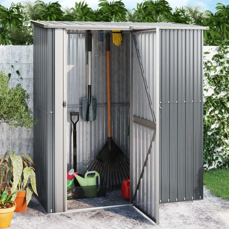 vidaXL - Geräteschuppen, Gerätehaus, Gartenschrank Wetterfest, Gerätehaus metall, 180,5 x 97 x 209,5 cm, Outdoor schrank, Verzinkter Stahl, Grau