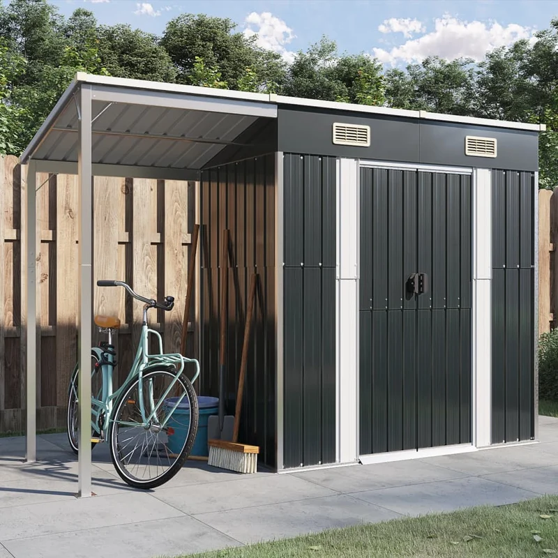 vidaXL - Geräteschuppen, Gartenschrank Wetterfest, Gerätehaus metall, Gartenhaus mit Schleppdach, 277x110,5x181cm, Outdoor schrank, Stahl, Anthrazit