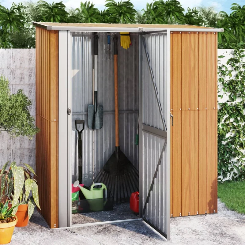 vidaXL - Geräteschuppen, Gerätehaus, Gartenschrank Wetterfest, Gerätehaus metall, 180,5 x 97 x 209,5 cm, Outdoor schrank, Verzinkter Stahl, Braun