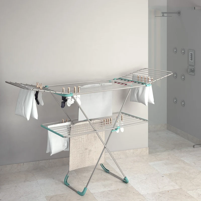 Colombo Double – Klappbarer Wäscheständer mit 2 Ebenen und 30 m Trockenlänge, Aluminium, Made in Italy