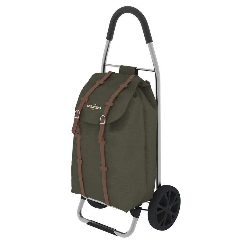 Colombo DAKAR – Einkaufstrolley mit XL-Rädern und wasserdichter 50-Liter-Polyestertasche, Grün, Made in Italy.