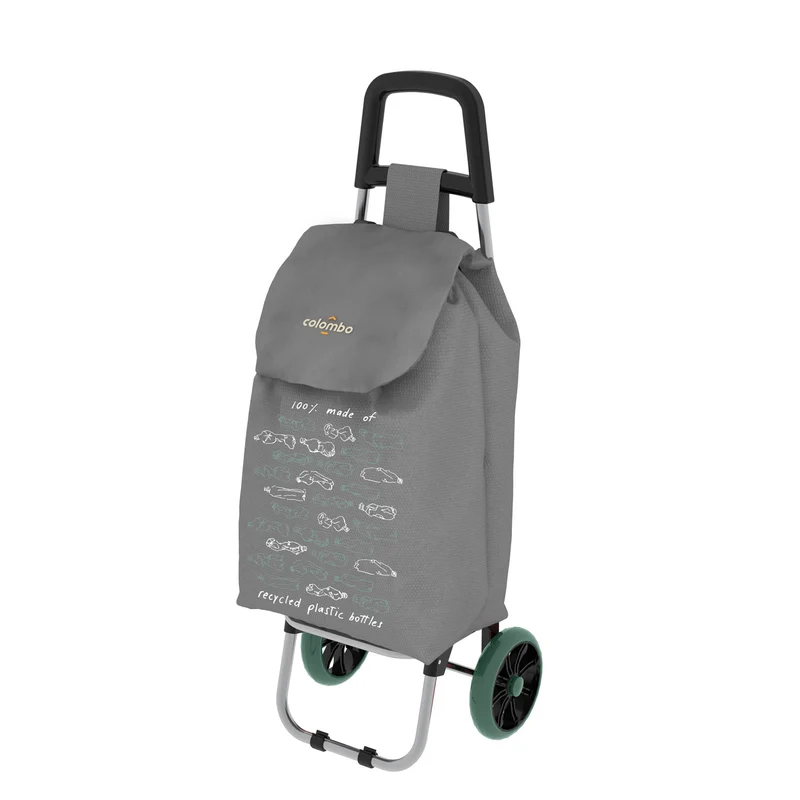 Colombo GREENWICH – Klappbarer Einkaufstrolley mit wasserdichter 40-l-Tasche aus recyceltem Polyester, bis 25 kg, Grau, Made in Italy