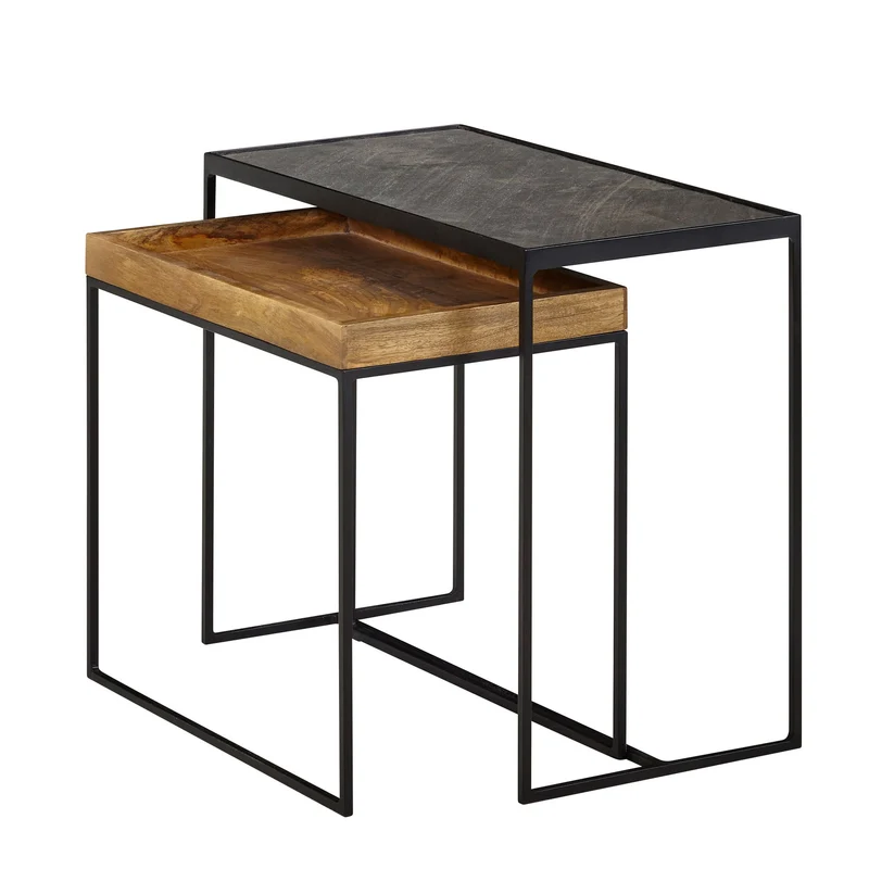 Wohnzimmertisch 2er Set Mango Massivholz Steinoptik Industrial Design