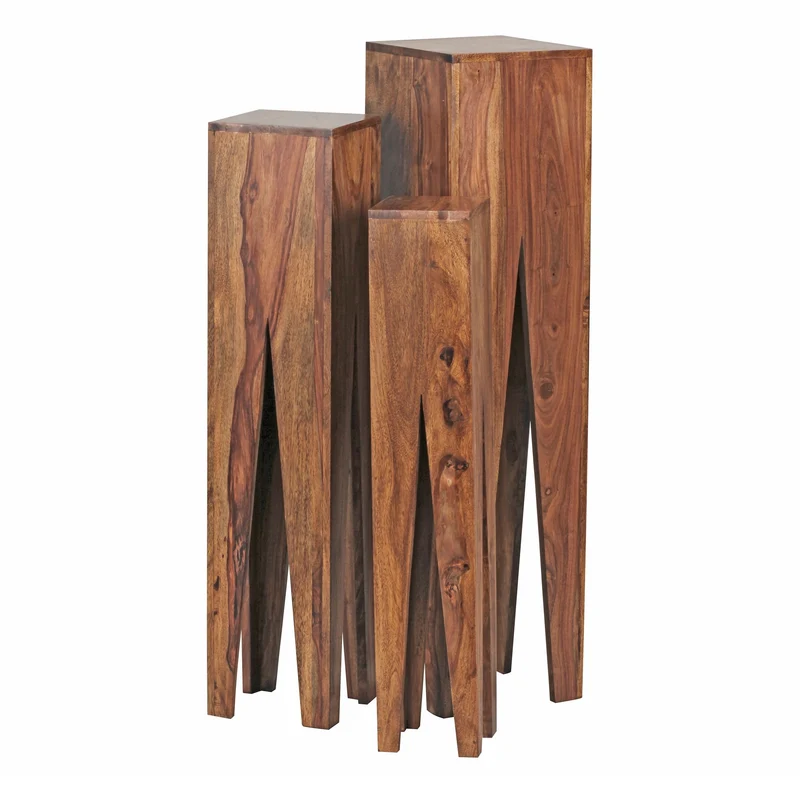Beistelltisch 3er Set Sheesham Massivholz Quadratisch Modern Wohnzimmer
