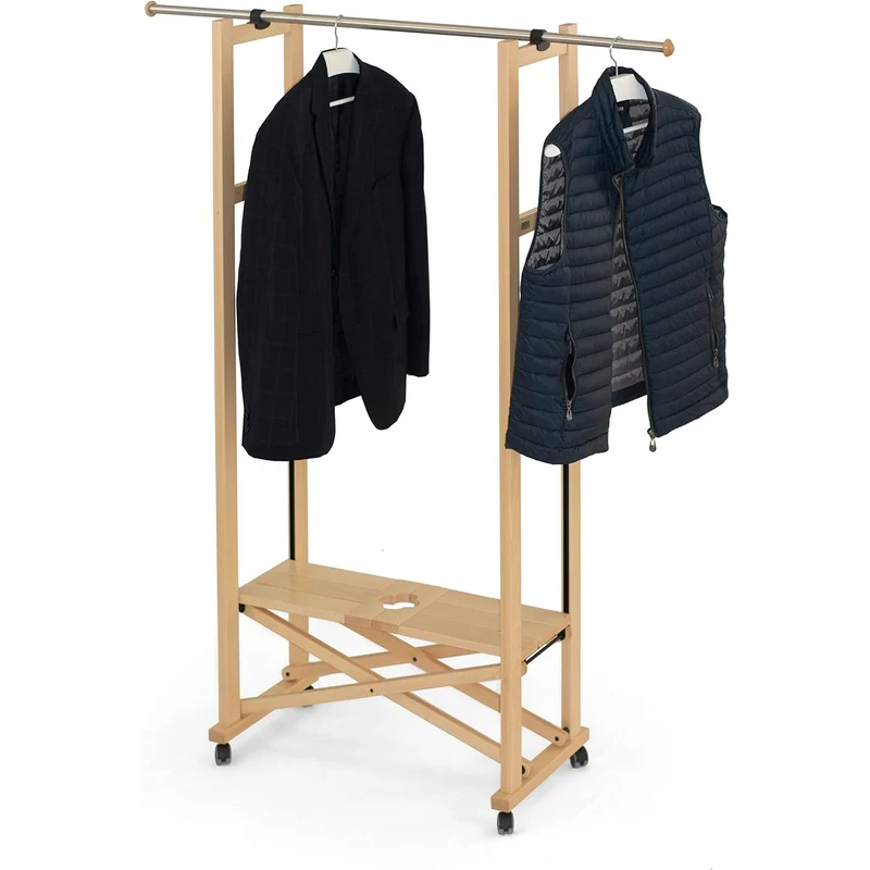 ARIT ELIOS - Garderobe, Kleiderständer Holz, Garderobenständer Holz, Kleiderständer Klappbar, Kleiderständer Ausziehbar, Farbe Naturlich