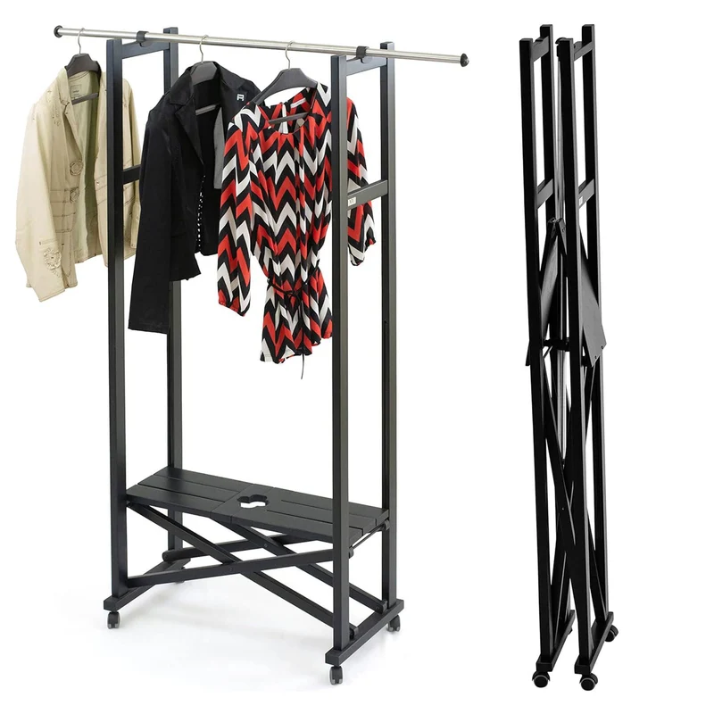 Garderobe, Kleiderständer Holz, Kleiderständer schwarz, Garderobenständer Holz, Kleiderständer Holz Klappbar, ausziehbar, aus massiver Buche