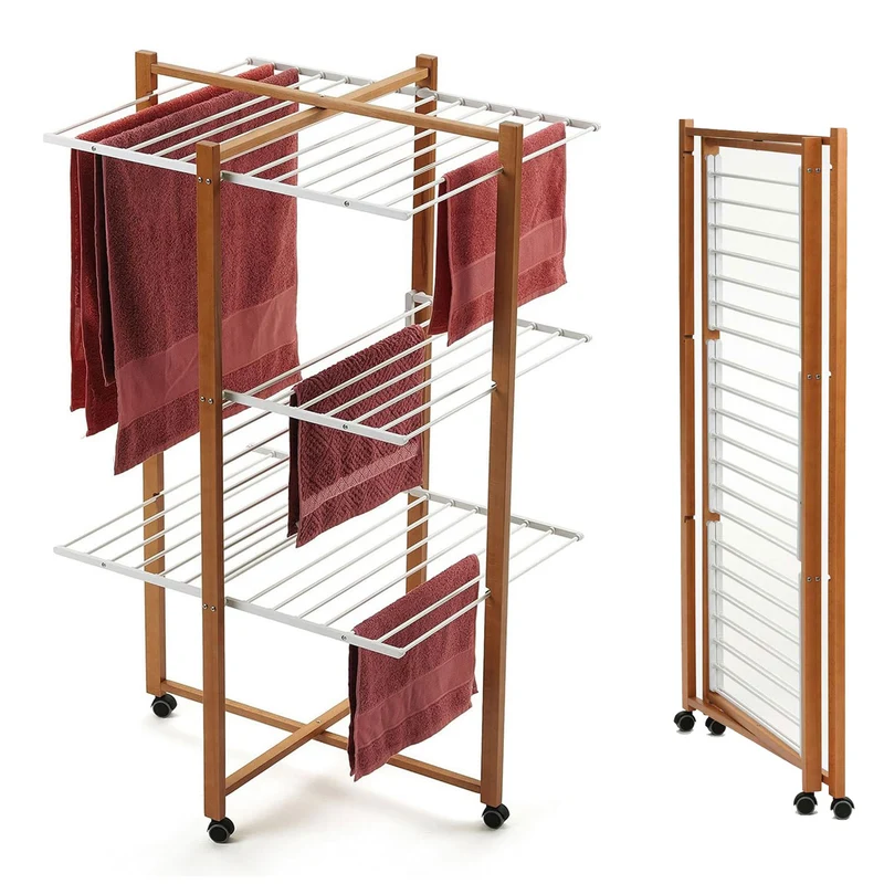 Arit Karisma – Wäscheständer-Turm, auf Rollen, 25 m Trockenlänge, platzsparend und klappbar, aus Buche, Kirschbaum, Made in Italy