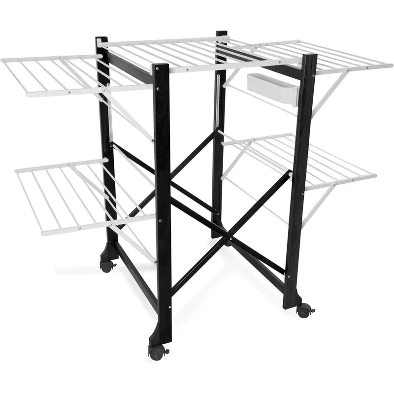 Arit Aliante - Wäscheständer Ausziehbar, Klappbar, Made in Italy, Flügelwäschetrockner, mit Rädern, 23 M leine, aus Buche, Aluminium, Schwarz