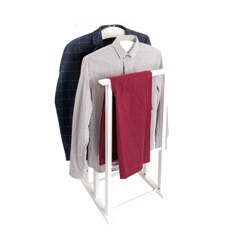 ARIT MAXI – Herrendiener aus Buchenholz mit 2 Kleiderbügeln und 2 Hosenhaltern, Weiß, Made in Italy