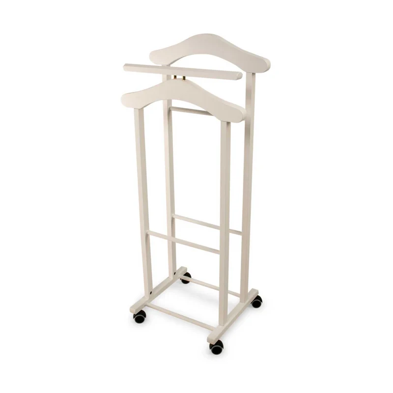 ARIT TRENDY – Herrendiener aus massiver Buche mit 2 Kleiderbügeln und Hosenhalter, Weiß, Made in Italy