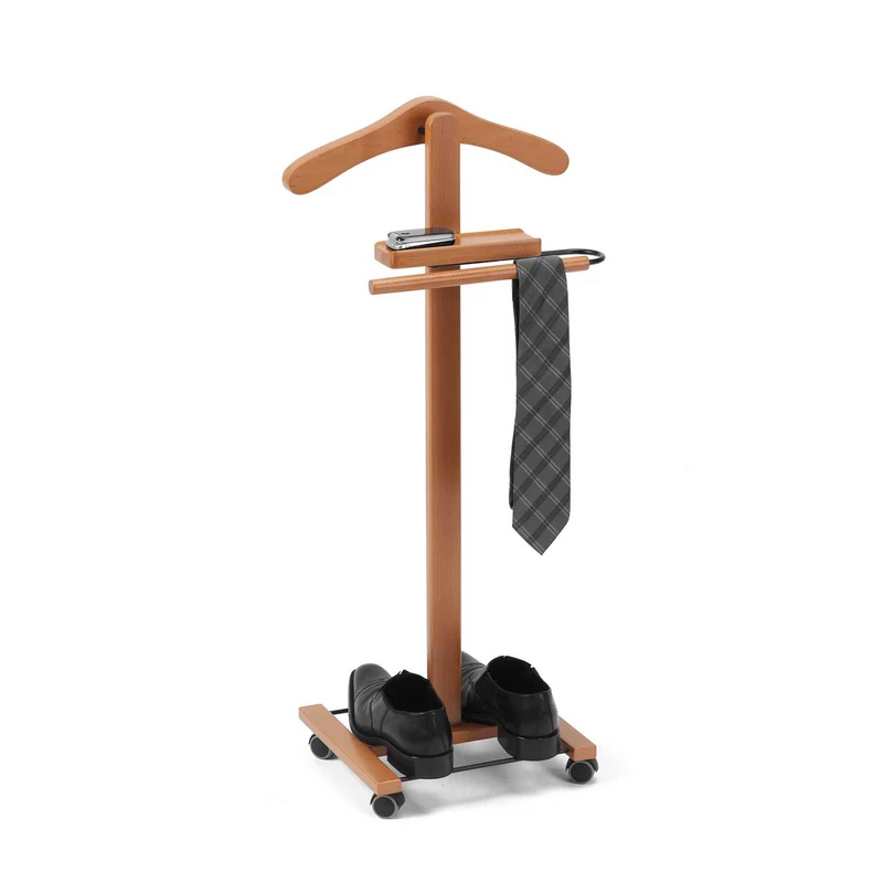 Arit Junior - Herrendiener, Stummer Diener Holz, Made in Italy, Bestehend aus Kleiderbügel und 1 Hosenständer, Gummifüße am Boden, Farbe Kirsche