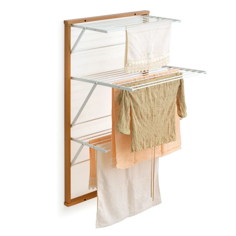 ARIT KARIM – Klappbarer Wandwäscheständer, 15 m Trockenlänge, 119 × 63 × 68 cm, Aluminium und Buchenholz, Made in Italy