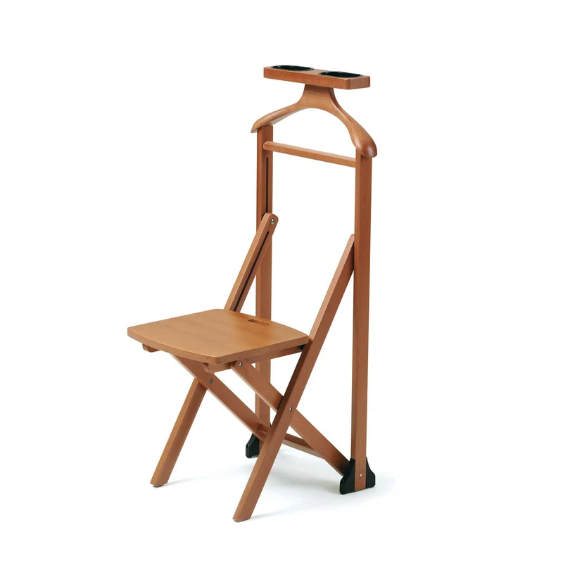ARIT DUKA - Garderobenständer, Herrendiener, Stummer Diener Holz, Stuhl Träger, Kleiderbügel, Hosenständer, Ablagefläche, Buche massiv, Farbe Kirsche