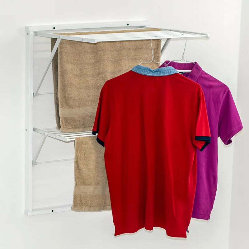 ARIT KEVIN – Wandwäscheständer, Wandwäschetrockner, Trockengestell für die Wand, 11 Meter Wäscheleine, inkl. 4 Dübel, Farbe Weiß lackiert