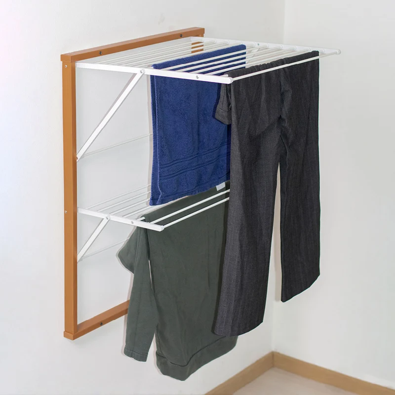 ARIT KEVIN - Wäscheständer wand, Wandwäschetrockner, Trocknungsgestell für die Wand, 11 Meter Wäscheleine, 4 Dübel inkl - Farbe Kirschbaum