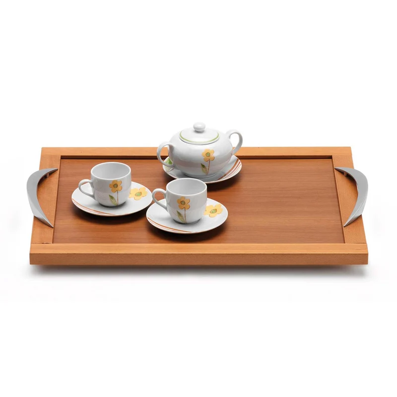 ARIT DRINK – Frühstückstablett aus Buchenholz mit Aluminiumgriffen, 55 × 38 cm, Kirschbaumfarbe, Made in Italy