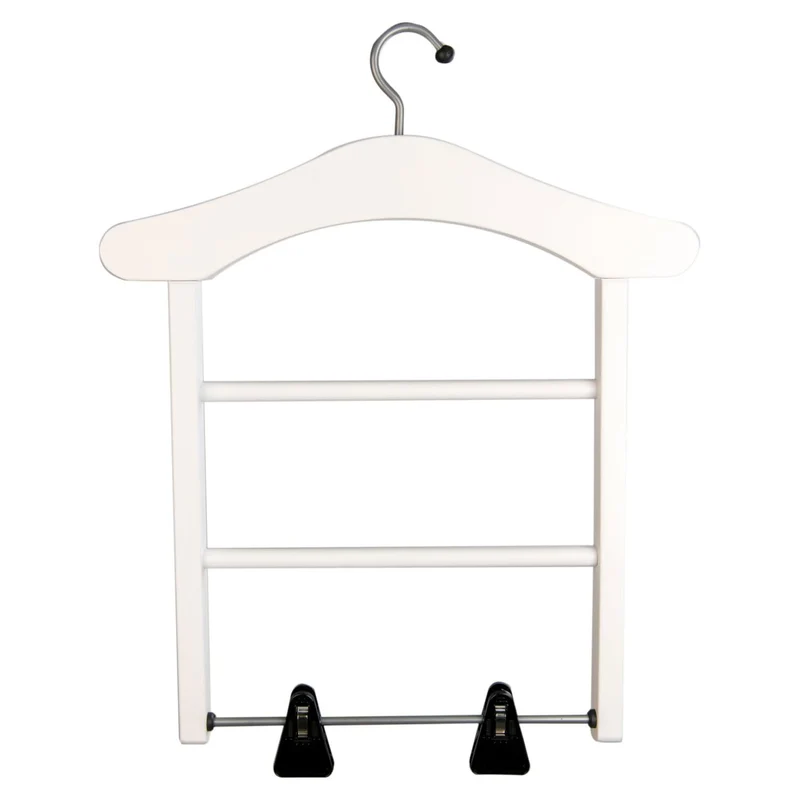 ARIT MILADY – Kleiderbügel aus massiver Buche mit 2 Hosenhaltern und 2 Rockklammern, Weiß, Made in Italy