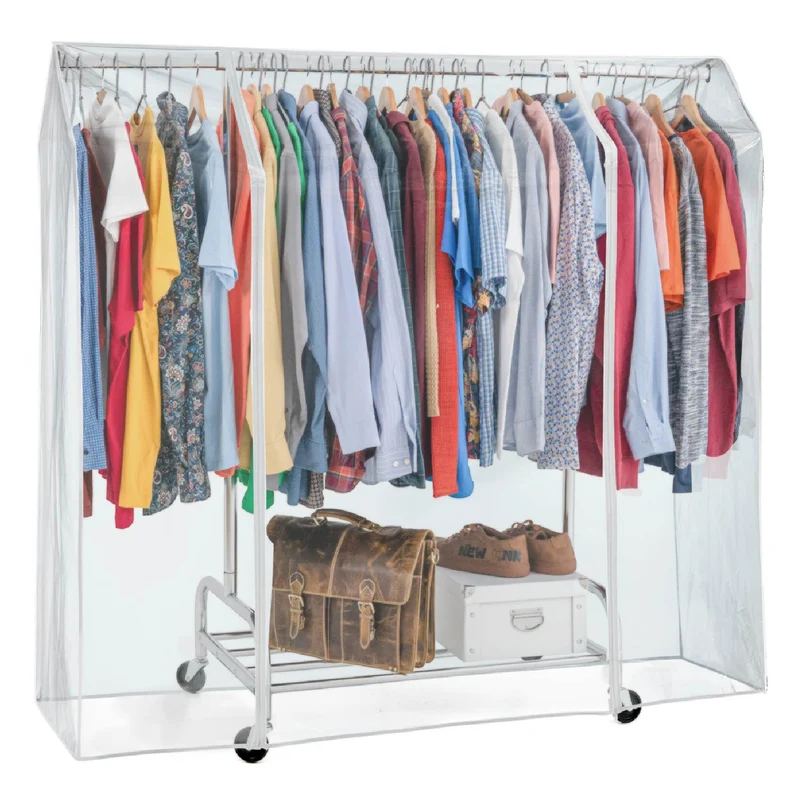Tatkraft Tiger & Defender, Set, Schwerlast Kleiderständer auf Rollen mit Abdeckung, Faltschrank, Stoffschrank Stabil, 92-160x50x147cm, Verchromt Stahl