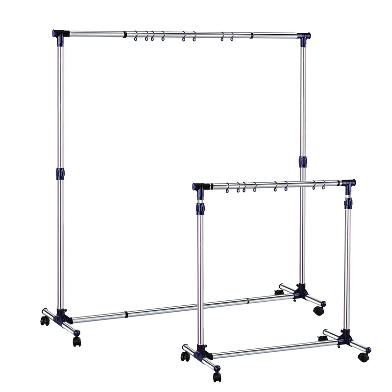 Tatkraft New York – Kleiderständer mit ausziehbarer Länge und Höhe, auf Rollen, 86–143 × 44 × 100–165 cm, aus Stahl, Edelstahl und ABS-Kunststoff