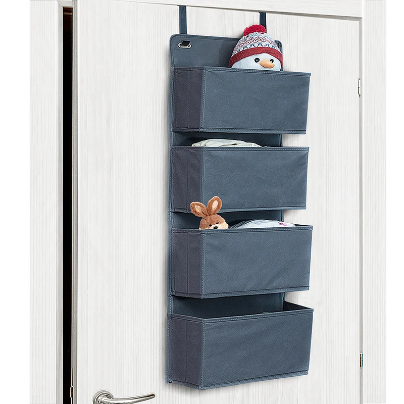 Tatkraft Cozy - Hängeaufbewahrung Bad, Schrankorganizer, 4 Taschen Für Wickelbedarf, Textil, Grau
