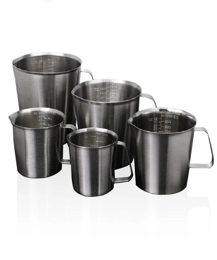 Messbecher aus Edelstahl mit Henkel, Fassungsvermögen 500 bis 2.000 ml
